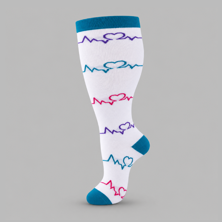 Plus Size Compression Socks with Blue Green Stripe