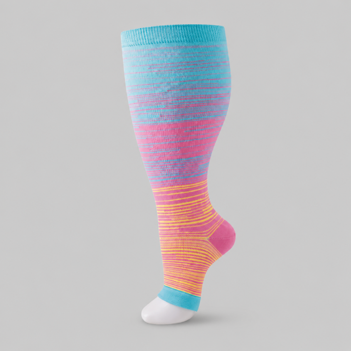 Open Toe Plus Size Compression Socks Rainbow Stripe
