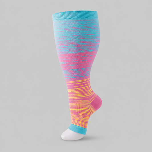Open Toe Plus Size Compression Socks Rainbow Stripe