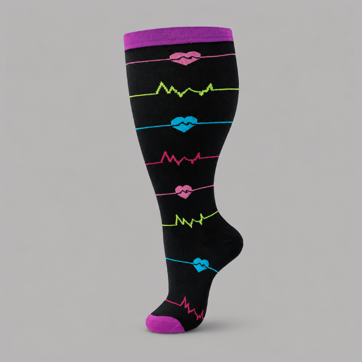 Plus Size Compression Socks with Heartbeat Pattern