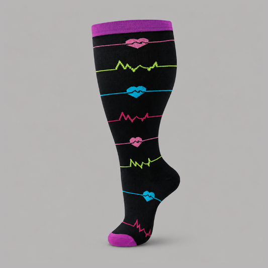 Plus Size Compression Socks with Heartbeat Pattern