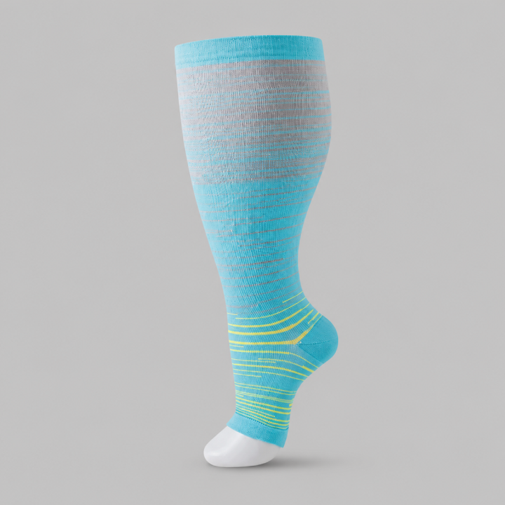 Plus Size Open Toe Compression Socks with Blue Stripes