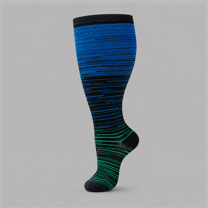 Plus Size Compression Socks with Blue-Green Stripes