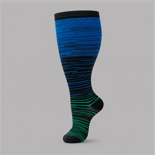 Plus Size Compression Socks with Blue-Green Stripes
