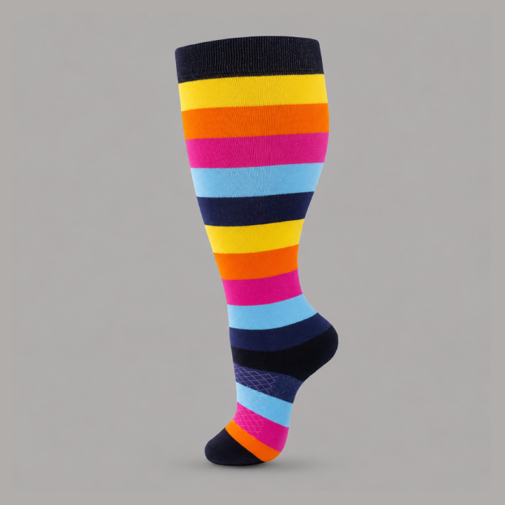 Plus Size Compression Socks with Blue Green Stripe