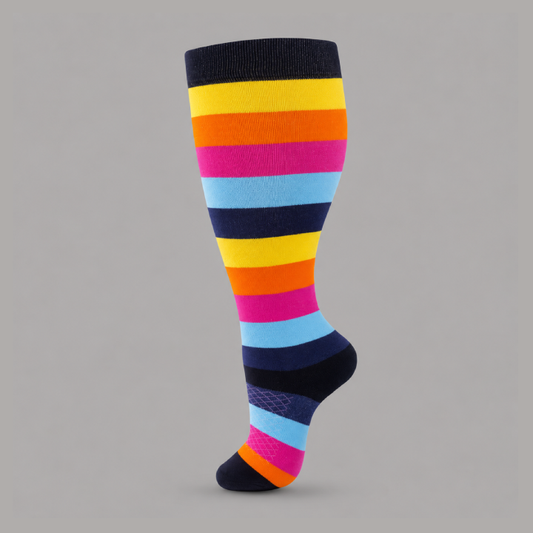 Plus Size Compression Socks with Blue Green Stripe